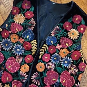 Floral Embroidered & Velvet Vest